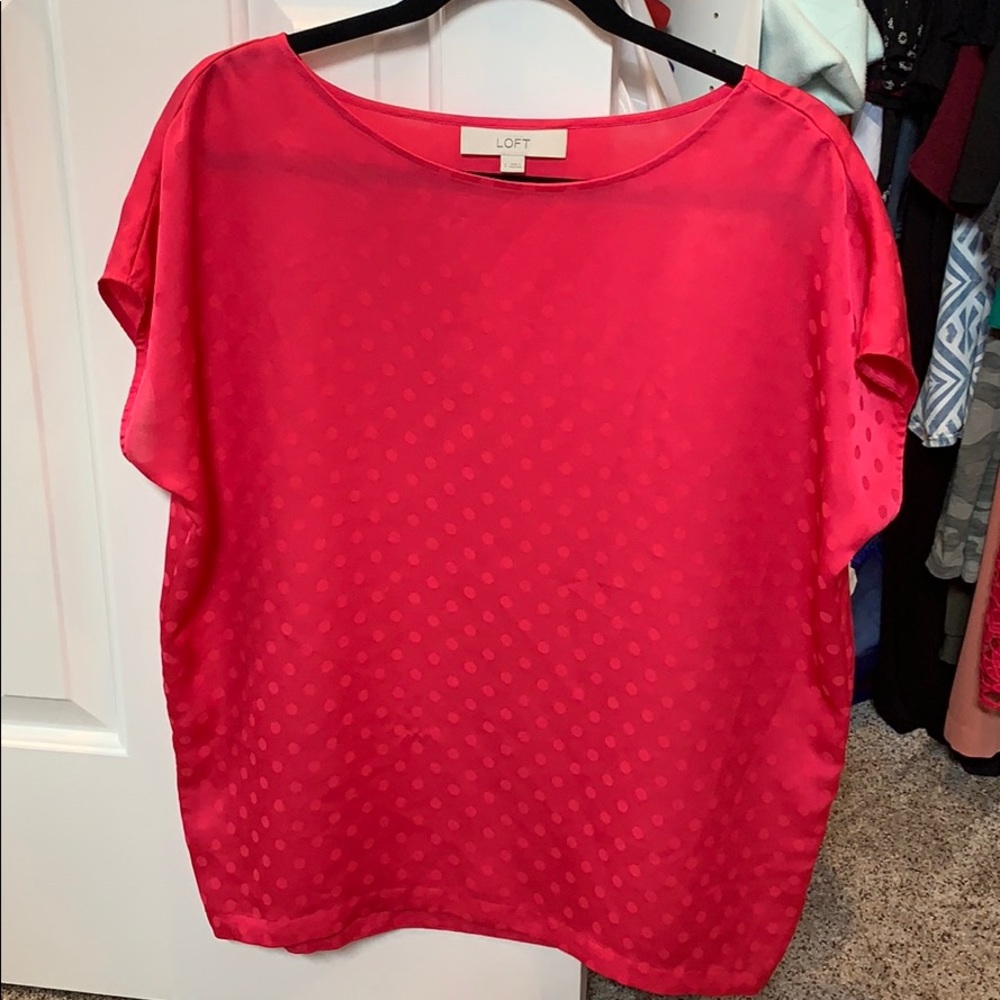Loft cap dolman sleeved pink polka dot tunic Small